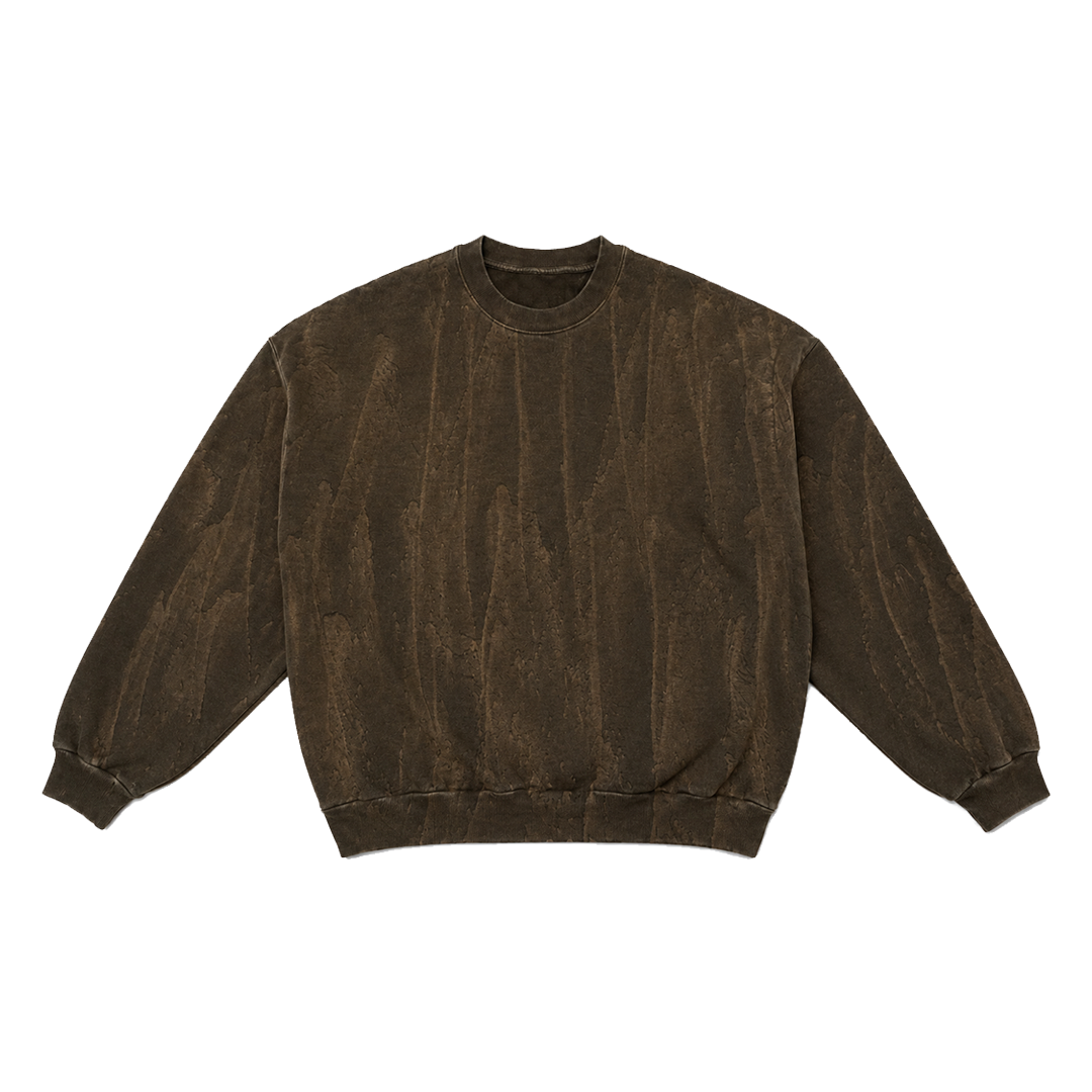 HEAVY FLEECE DRIP DYE CREWNECK : OLIVE